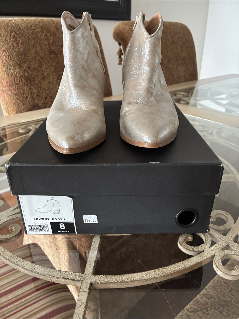 Banana Republic Metallic Taupe Ankle Cowboy Booties